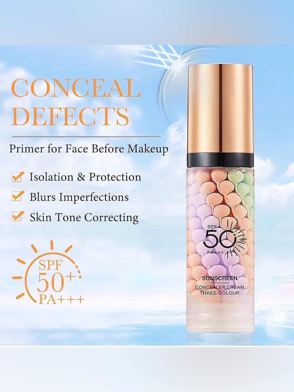Color-Correcting Face Primer with SPF 50+ - Peach, Green, Lavender Pearls